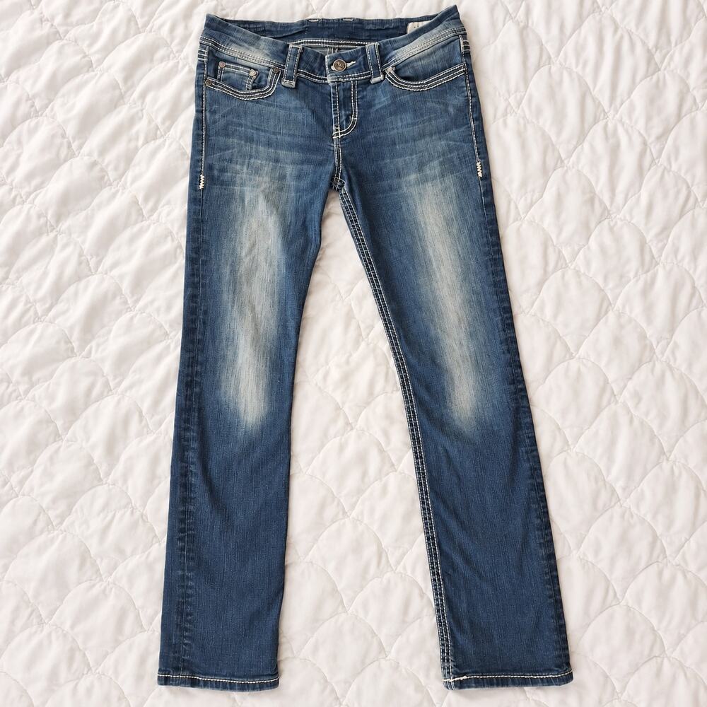 BKE Denim Women’s 29R Straight Leg Jeans Thick Stitch Medium Wash Western
